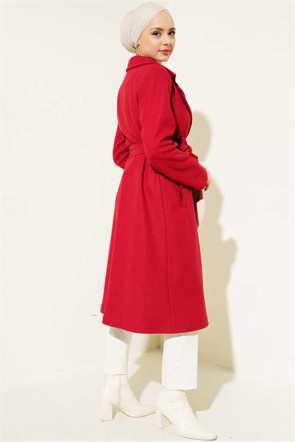 Double Breasted Two Button Cashmere Coat Claret Red