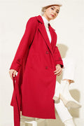 Double Breasted Two Button Cashmere Coat Claret Red
