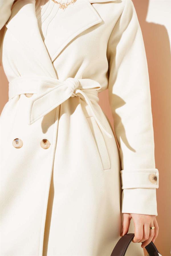 Double Breasted Two Button Cashmere Coat Ecru