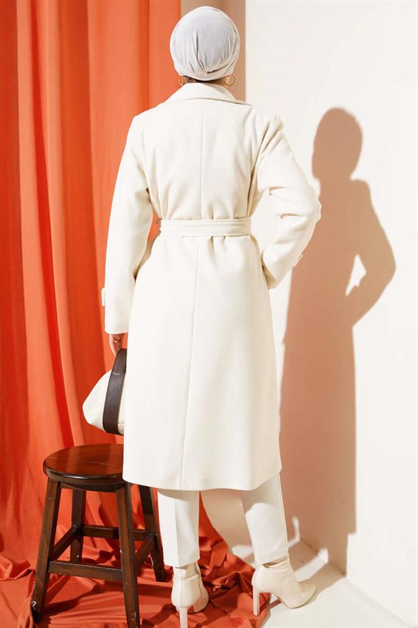 Double Breasted Two Button Cashmere Coat Ecru
