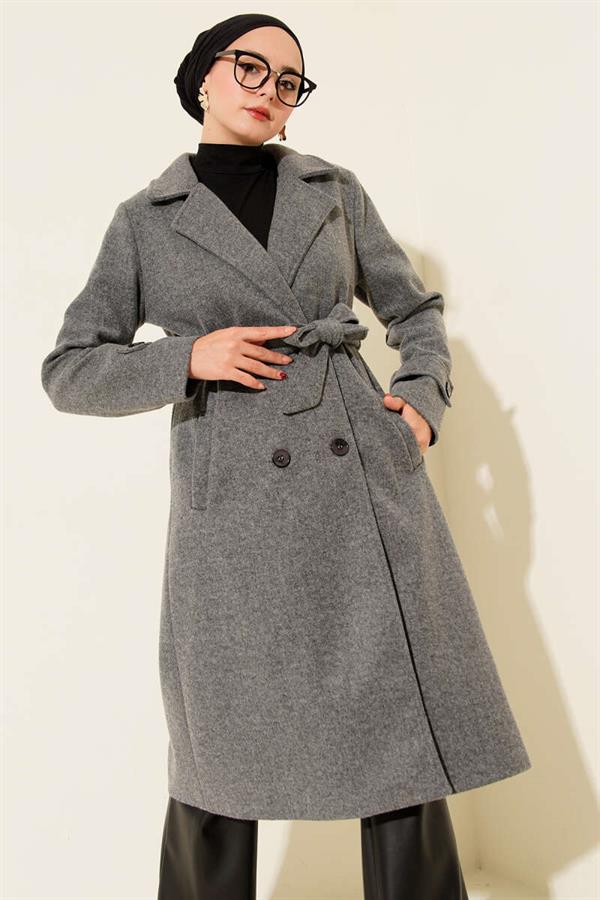 Double-breasted Two-Button Cashmere Coat in Smoke