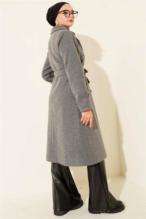 Double-breasted Two-Button Cashmere Coat in Smoke