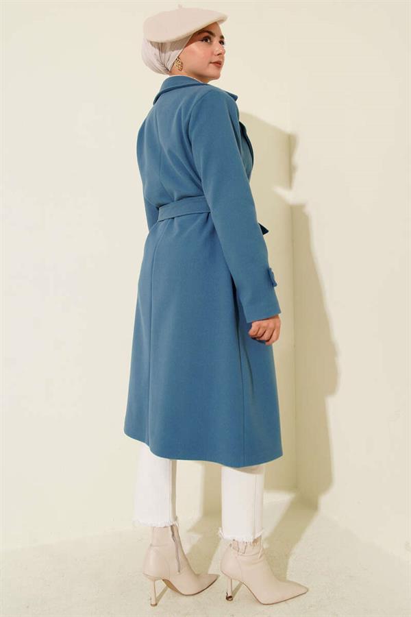 Double-Breasted Two-Button Cashmere Coat Blue
