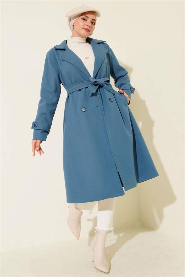 Double-Breasted Two-Button Cashmere Coat Blue