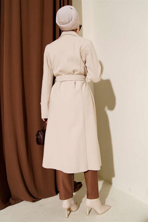 Double Breasted Collar Cashmere Coat Beige