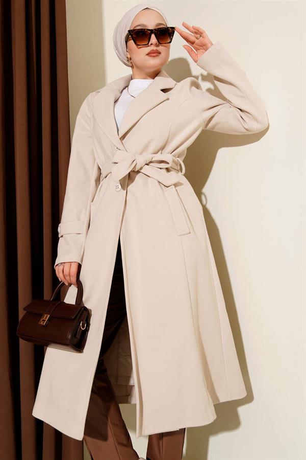 Double Breasted Collar Cashmere Coat Beige