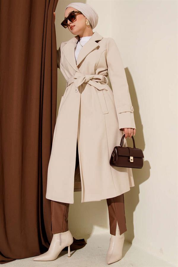 Double Breasted Collar Cashmere Coat Beige