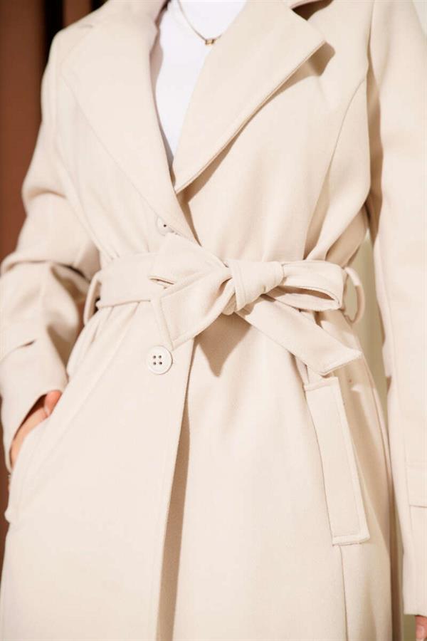 Double Breasted Collar Cashmere Coat Beige