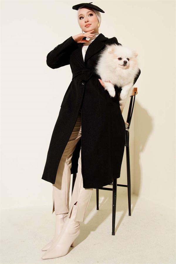 Double Breasted Collar Cashmere Coat Black