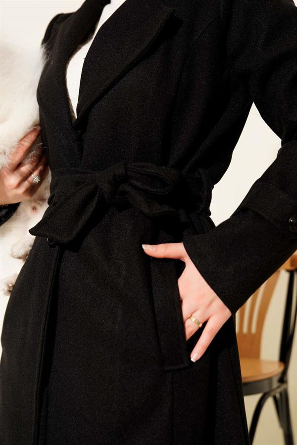 Double Breasted Collar Cashmere Coat Black