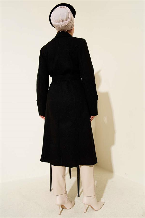 Double Breasted Collar Cashmere Coat Black
