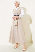 Double-Breasted Belted Gilet Dress Beige