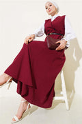 Double-Breasted Belted Gilet Dress Burgundy