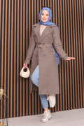 Double-breasted Belted Hijab Quilted Trench Coat Mink