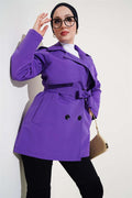 Double Breasted Short Trench Coat Purple