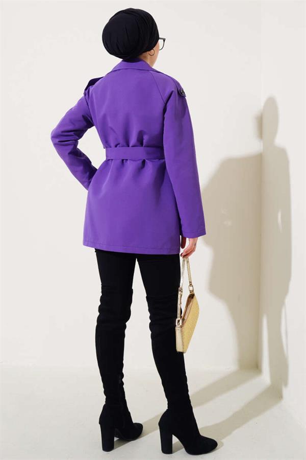 Double Breasted Short Trench Coat Purple