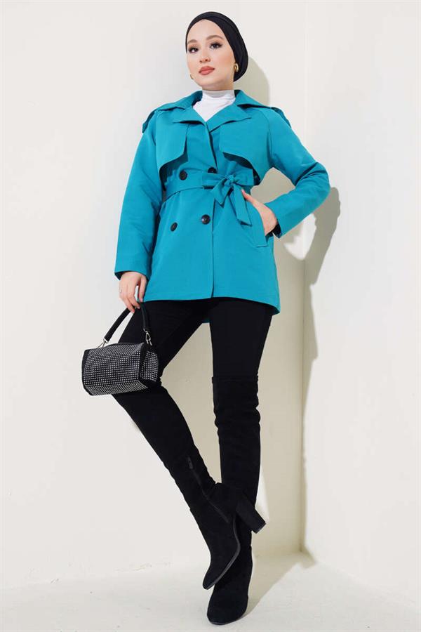 Double Breasted Short Trench Coat Pastel Green