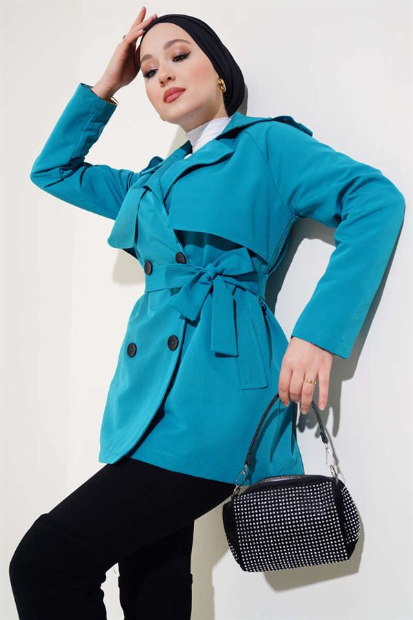 Double Breasted Short Trench Coat Pastel Green