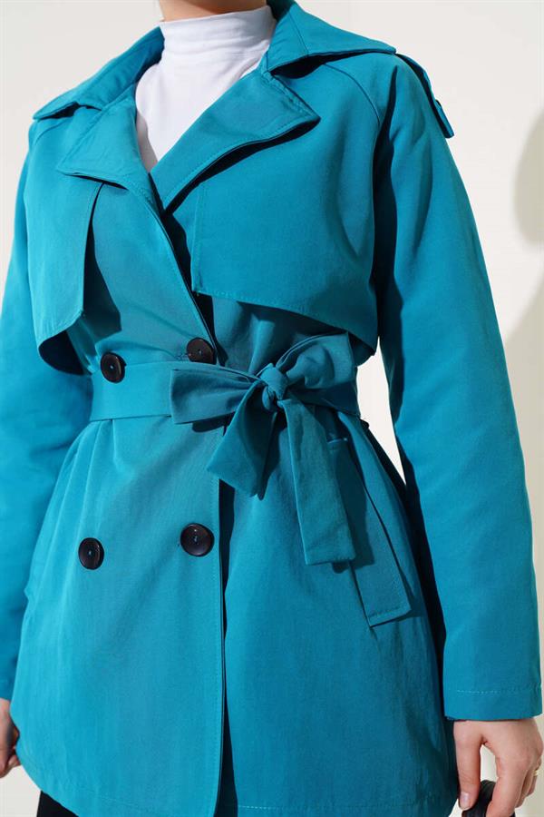 Double Breasted Short Trench Coat Pastel Green