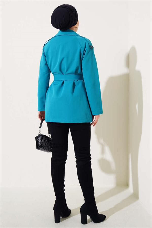 Double Breasted Short Trench Coat Pastel Green