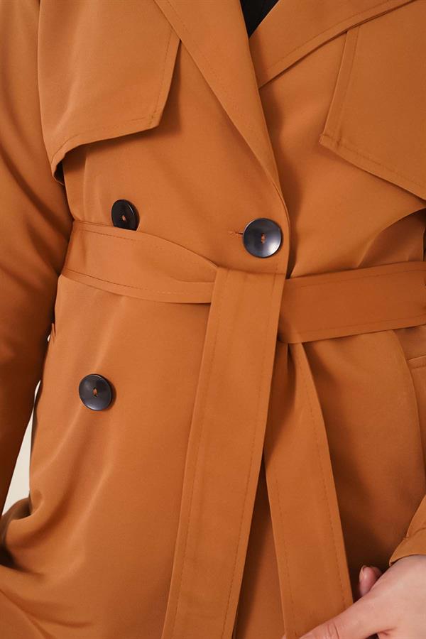 Double Breasted Short Trench Coat Tan