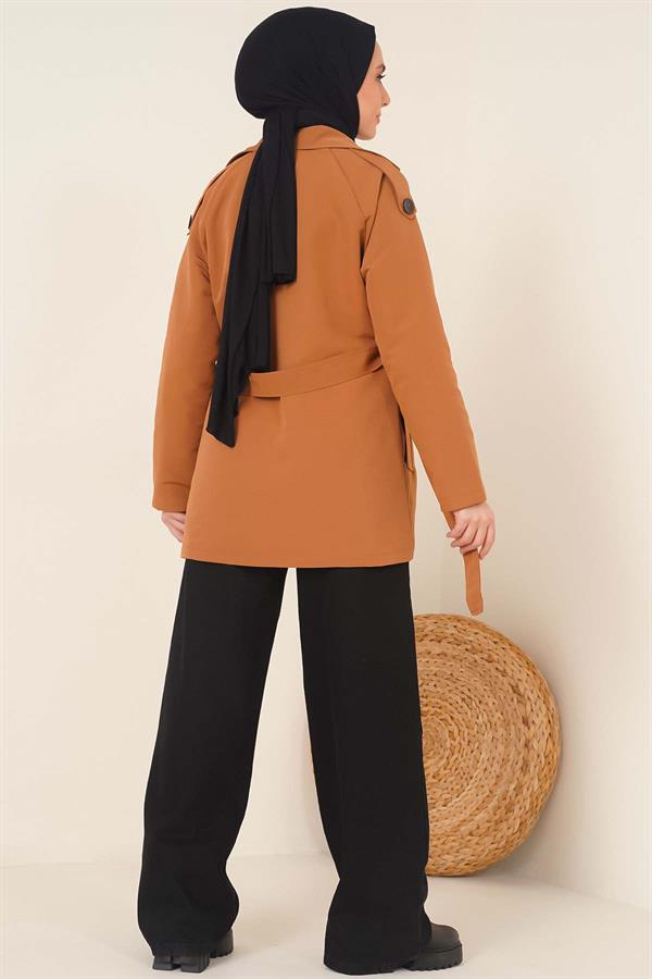 Double Breasted Short Trench Coat Tan