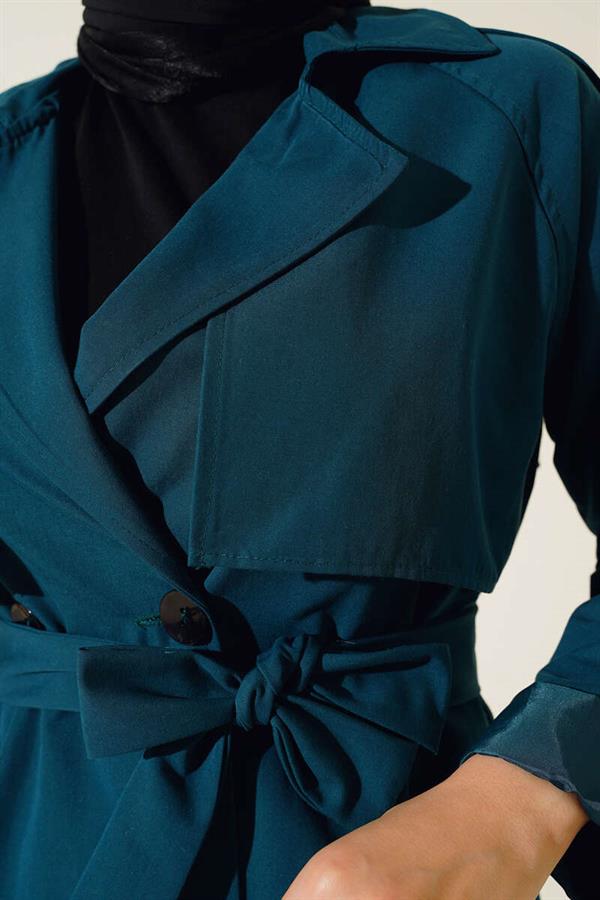  Double Breasted Short Trench Coat Emerald