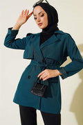  Double Breasted Short Trench Coat Emerald