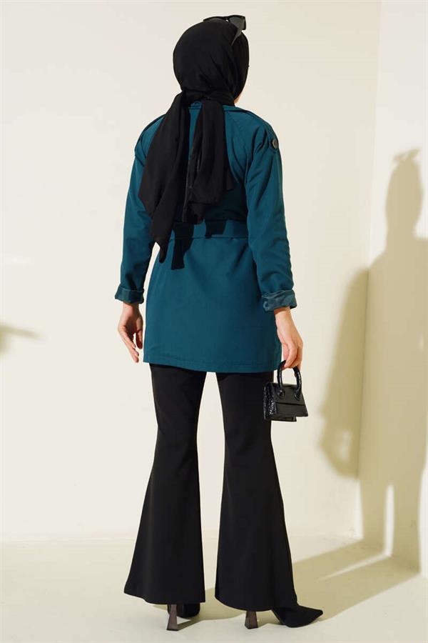  Double Breasted Short Trench Coat Emerald