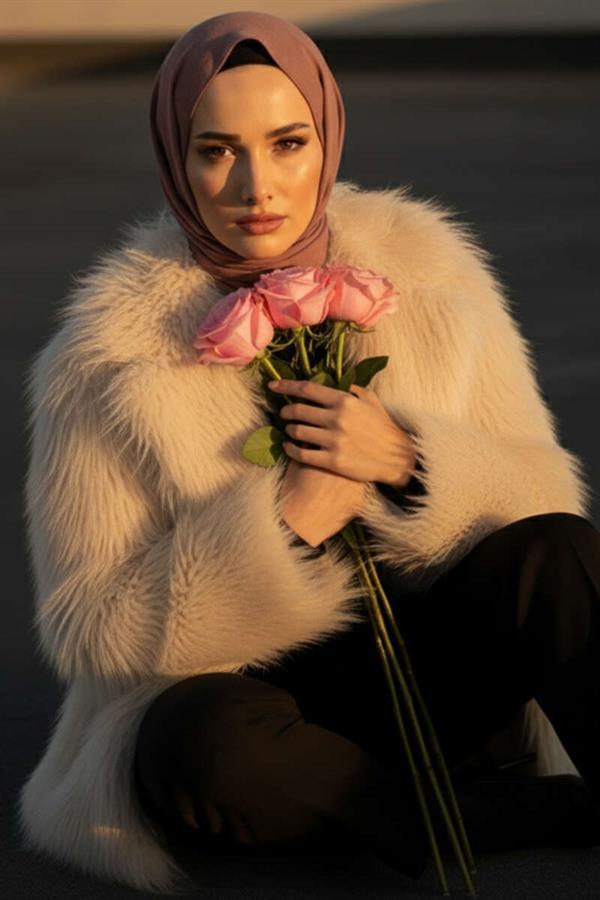Double-breasted Fur Coat Beige