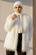 Double-breasted Fur Coat in Ecru