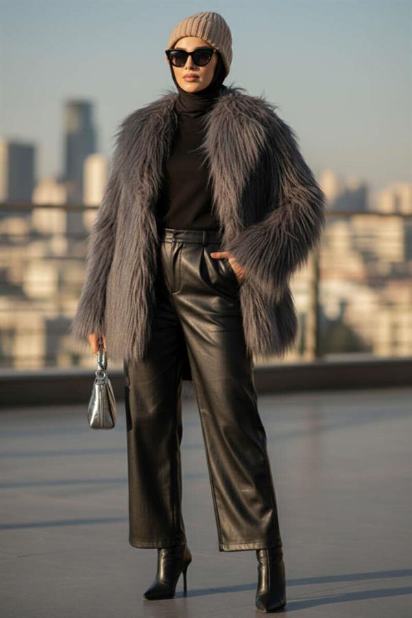Double-breasted Fur Coat in Smoke Color