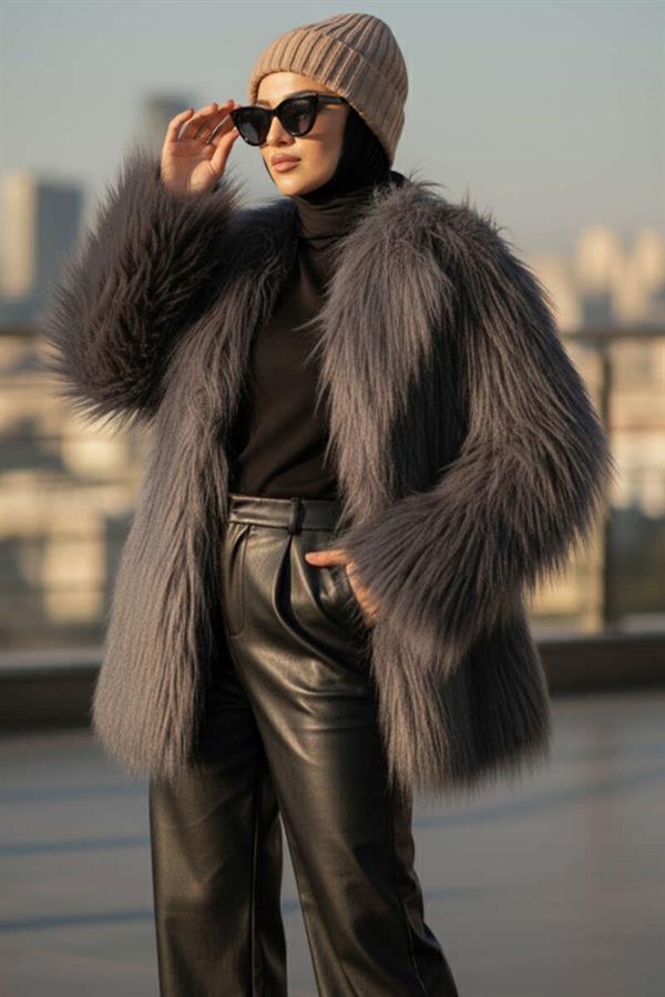 Double-breasted Fur Coat in Smoke Color