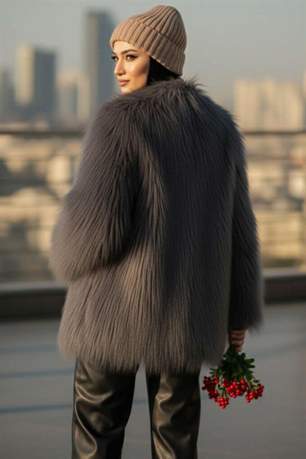 Double-breasted Fur Coat in Smoke Color