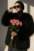 Double-breasted Fur Coat Black
