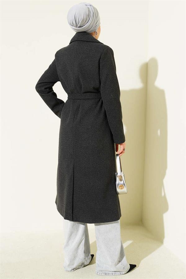Double-Breasted Belted Lined Coat Anthracite