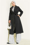 Double-Breasted Belted Lined Coat Anthracite