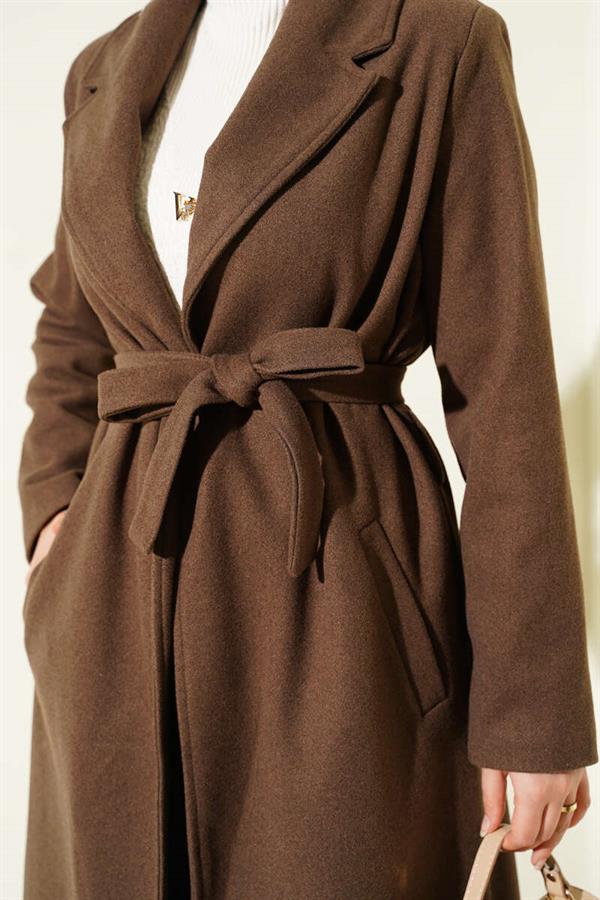 Double-Breasted Belted Lined Coat Brown