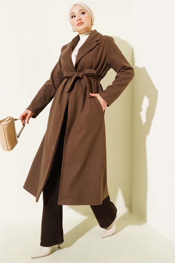 Double-Breasted Belted Lined Coat Brown