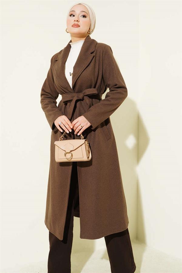 Double-Breasted Belted Lined Coat Brown