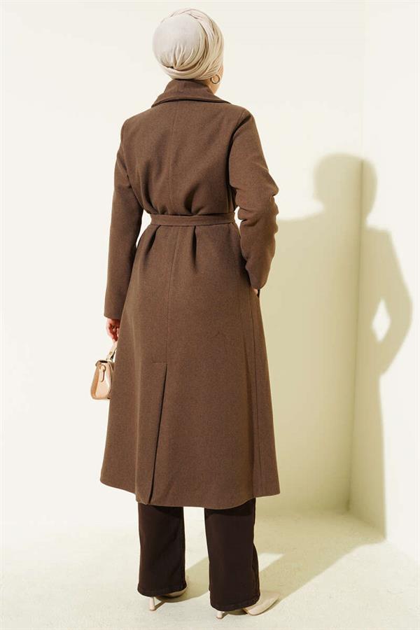 Double-Breasted Belted Lined Coat Brown