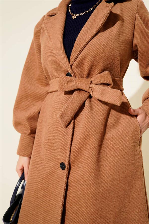 Double-Breasted Belted Lined Cashmere Coat in Smoke