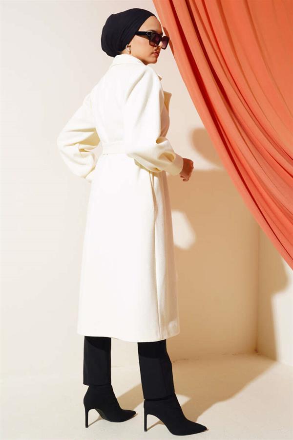 Double Breasted Belted Lined Cashmere Coat Ecru