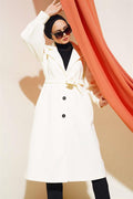Double Breasted Belted Lined Cashmere Coat Ecru