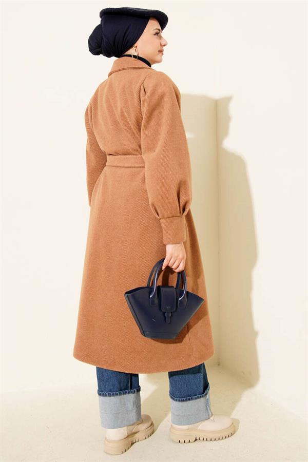 Double-Breasted Belted Lined Cashmere Coat in Smoke