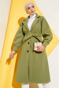 Double Breasted Belted Lined Cashmere Coat Almond Green