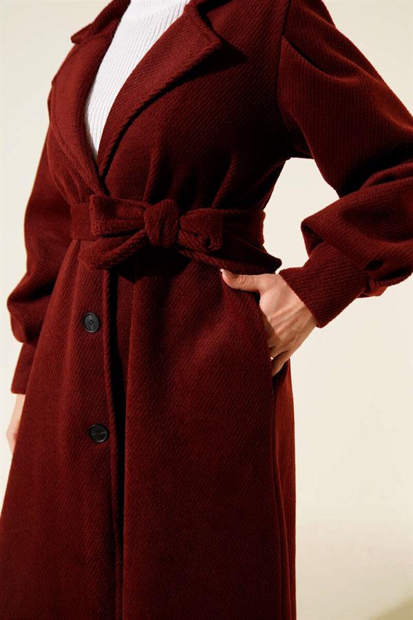 Double-Breasted Belted Lined Cashmere Coat Burgundy