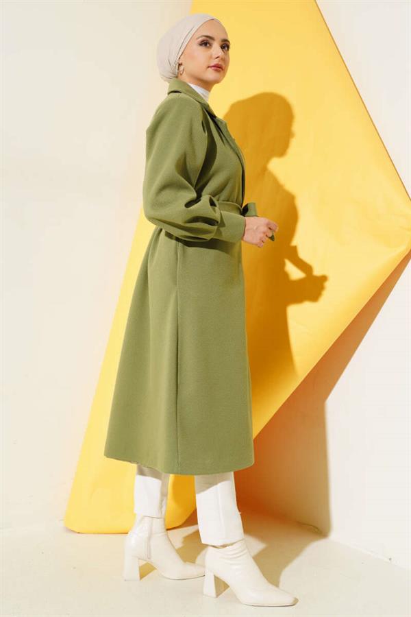 Double Breasted Belted Lined Cashmere Coat Almond Green