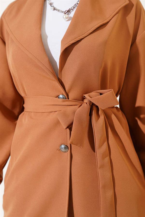 Double Breasted Belted 2 Piece Set Camel