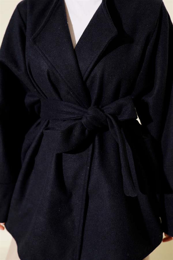Double-Breasted Belted Cashmere Jacket Navy Blue